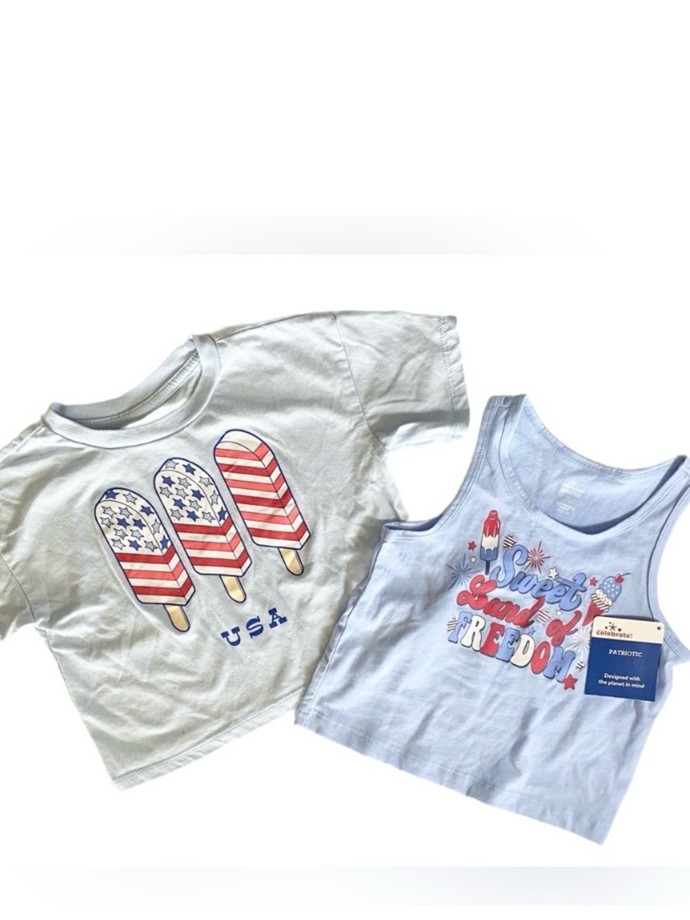 MAD Engine Girls Light Blue Tee, Patriotic Lt Blue Tank  Popsicles Girls XS 4/5
